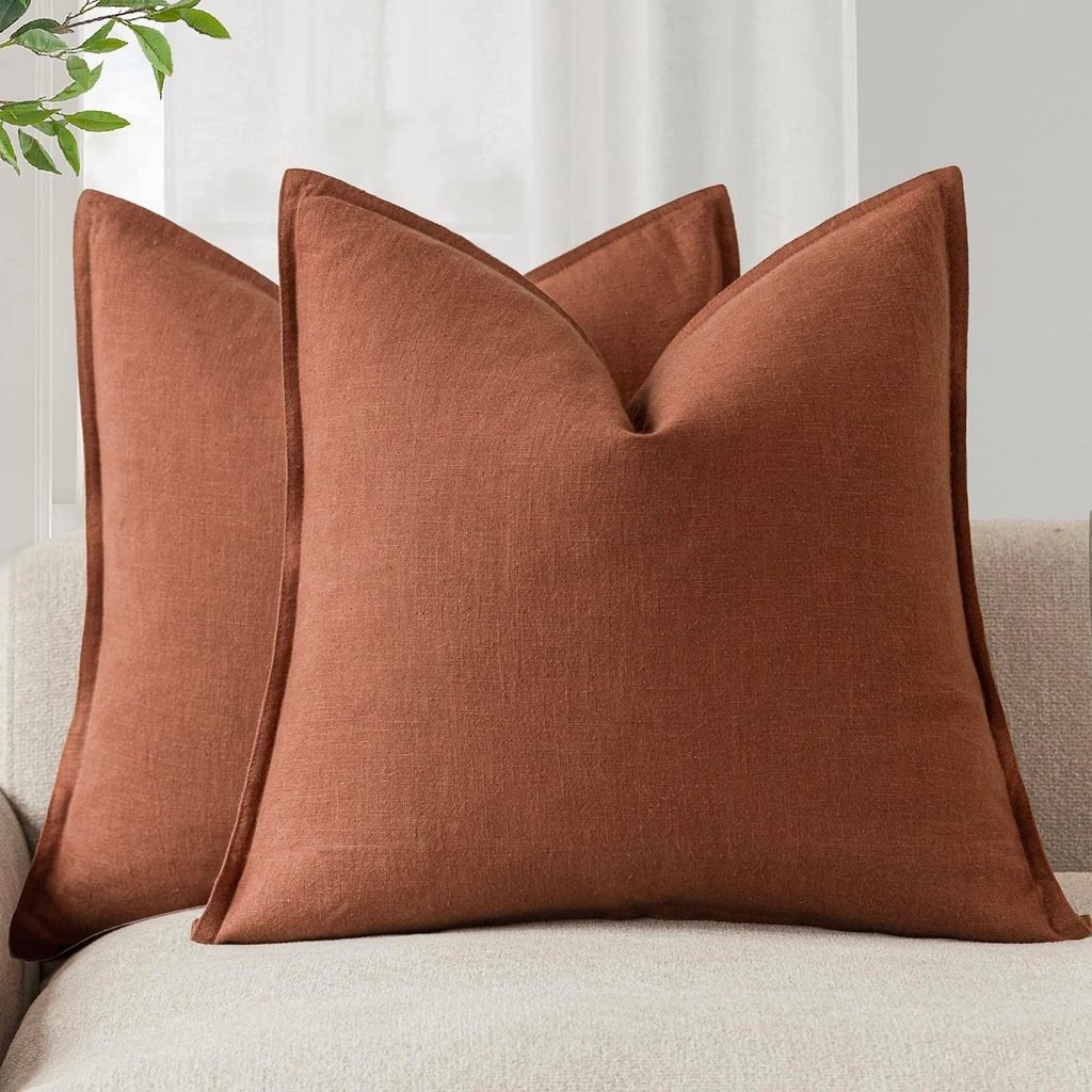 Warm rust textured pillow cover for a neutral fall living room